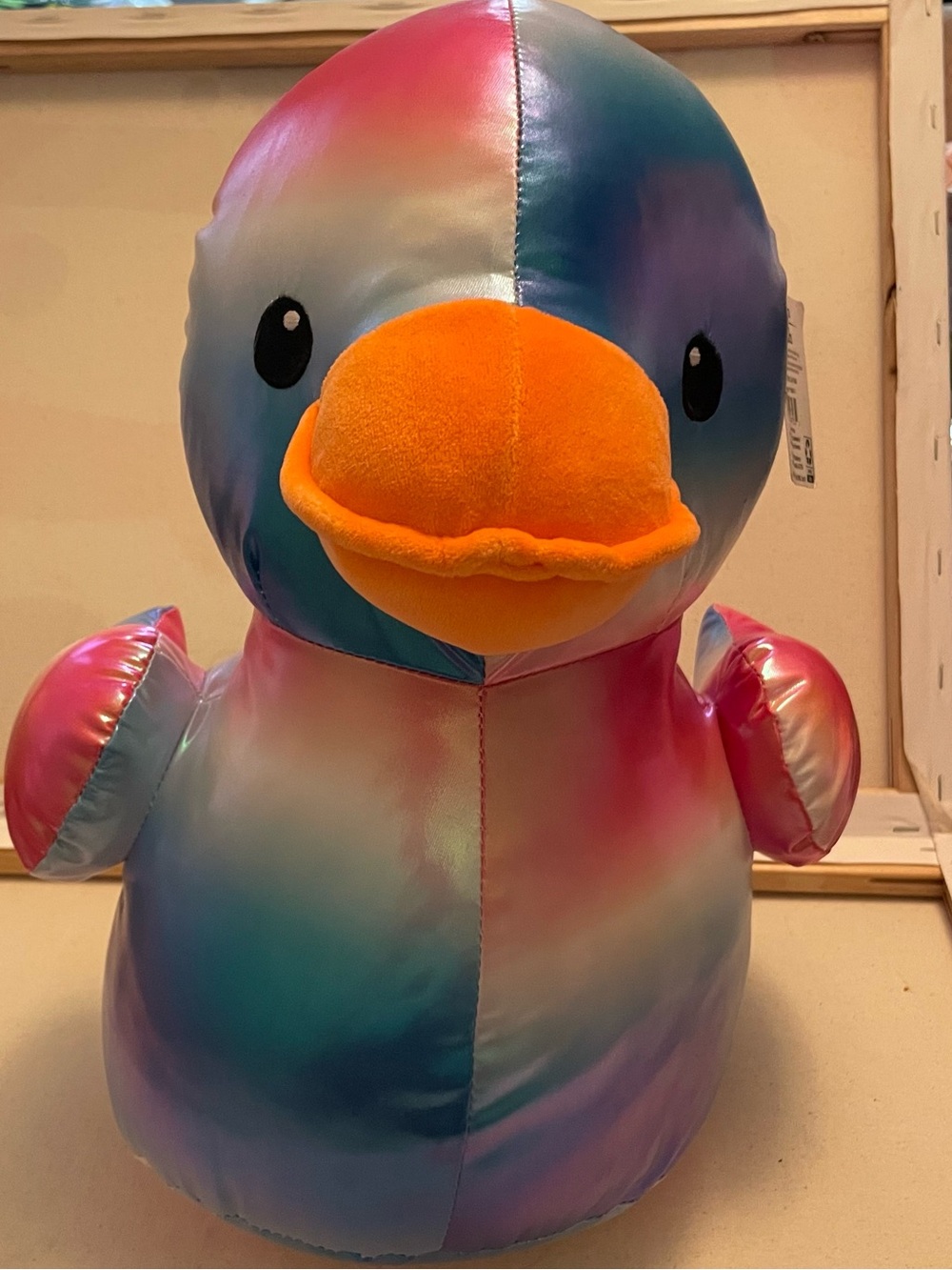Colorful Tie-Dye Plush Duck Toy with Orange Beak stuffed animal medium sized